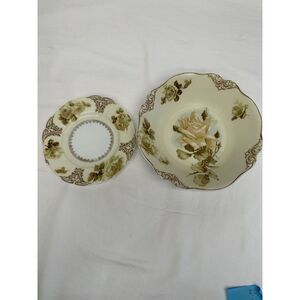 Silesia Porcelain OLD IVORY Serving Bowl and Luncheon/salad/Bread Plate w/ Roses